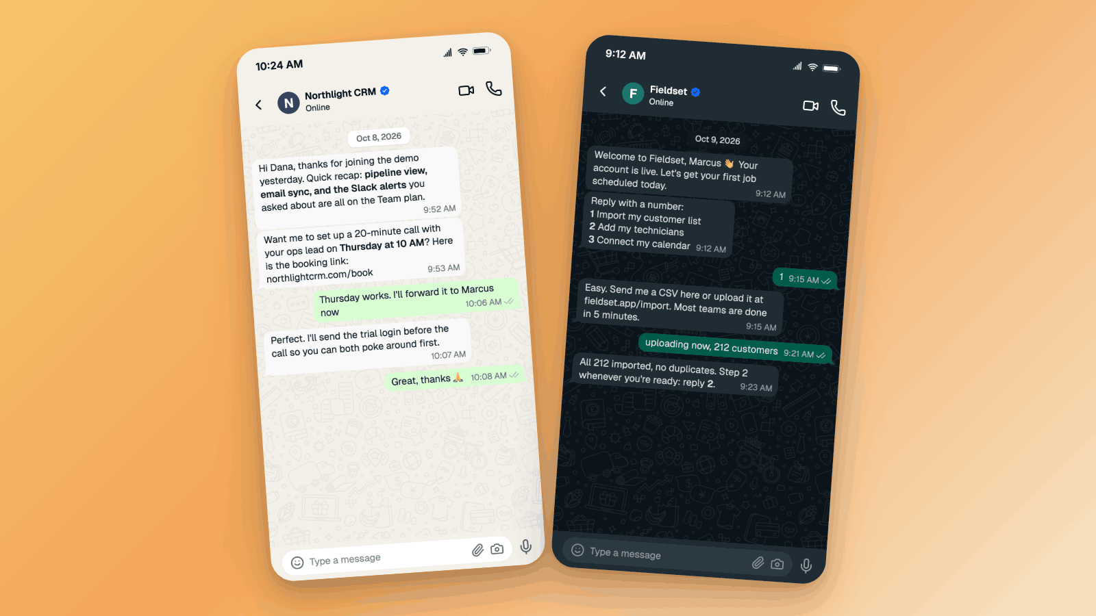 WhatsApp Business Chat Mockups for Sales Decks and Demos
