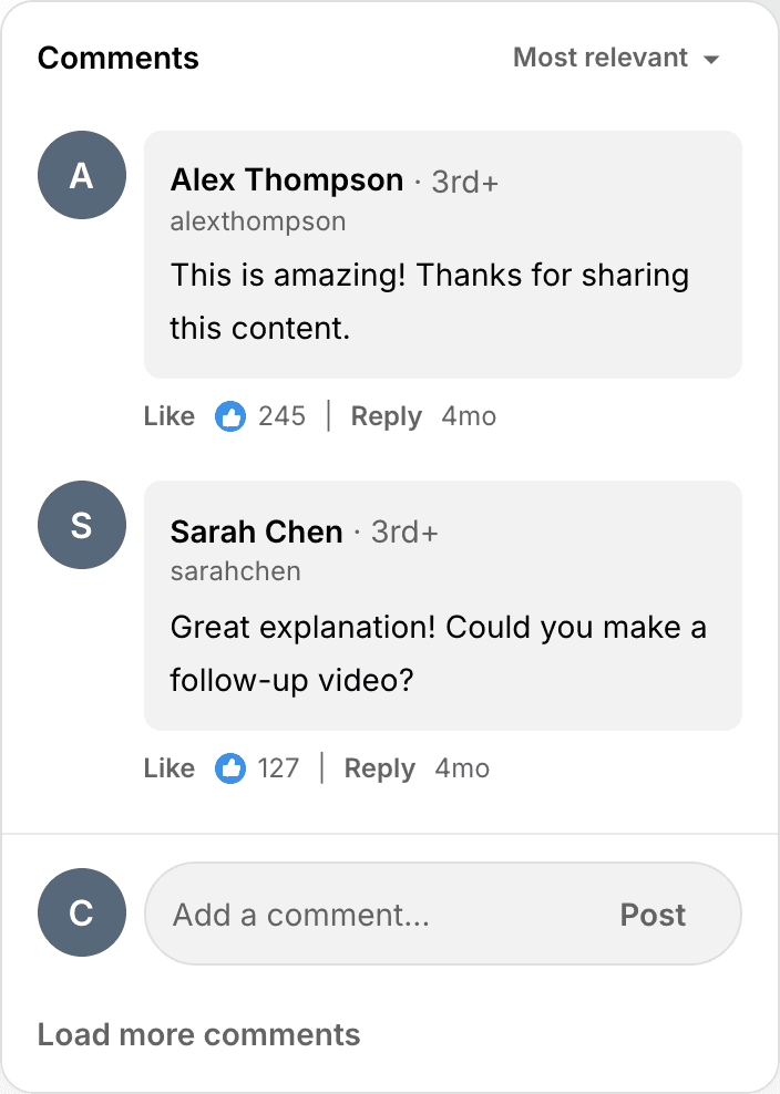 Fake LinkedIn comment mockup