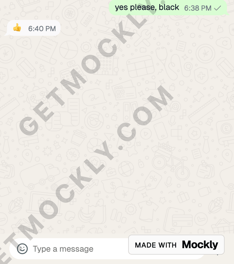Close-up of a free Mockly export: the diagonal getmockly.com watermark across the chat and the Made with Mockly badge in the bottom right corner