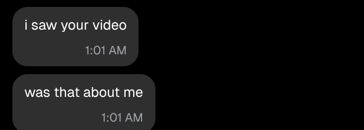 Zoomed TikTok DM mockup showing the time printed inside each gray bubble at the bottom right